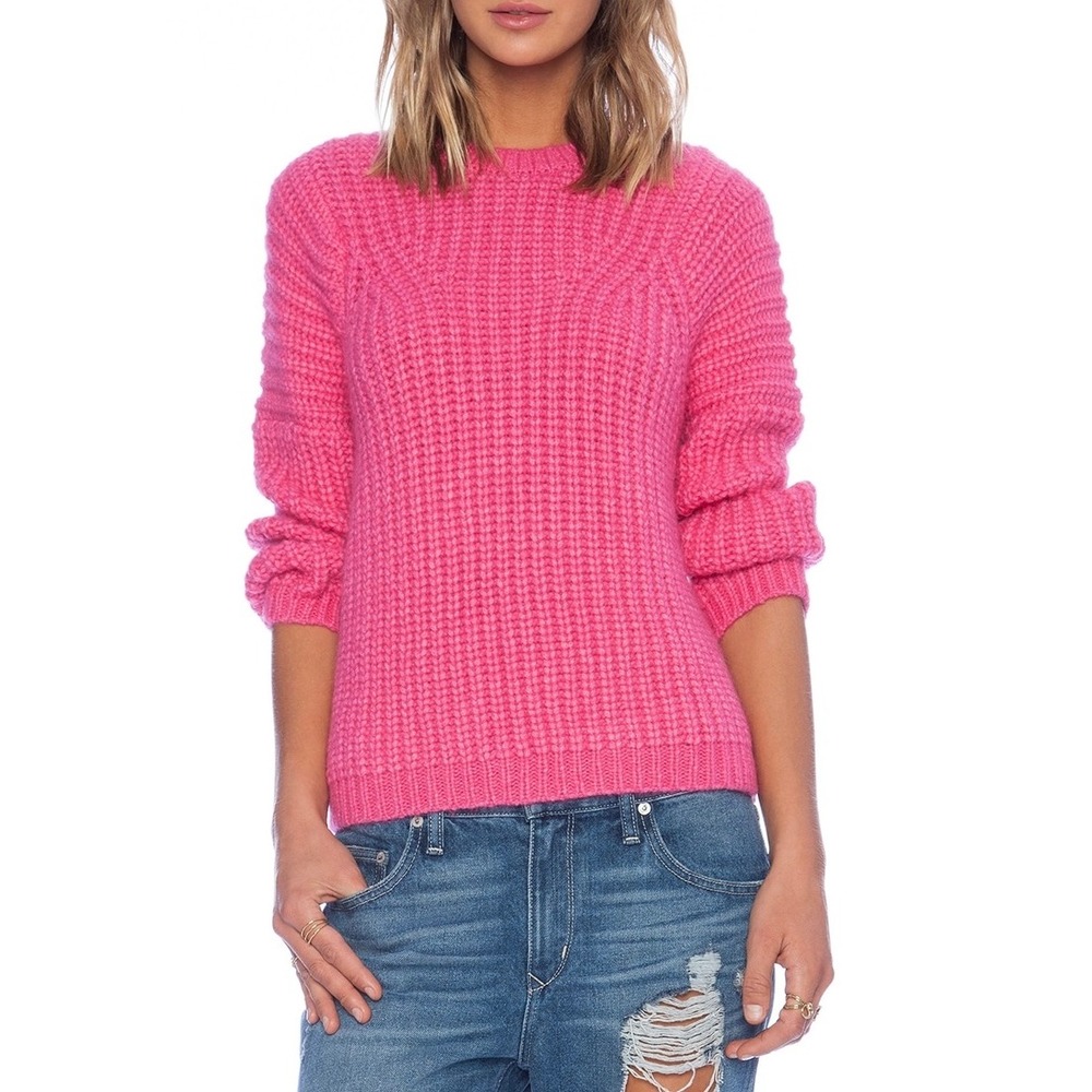 Ulla Johnson Hot Pink Baby Alpaca Shaker Knit Sweater Hand Made Peru Small $395